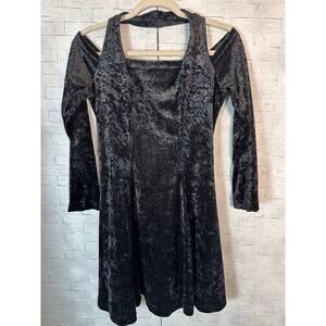 Vintage In charge velvet dress coldshoulder halter long sleeve vamp WhimsyGoth
